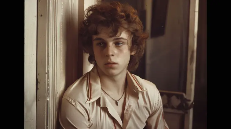 Candid shot of a young male actor, early 20s, shot by Annie Leibovitz in the 1970s