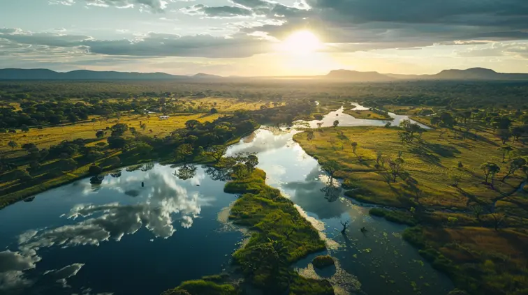 Landscape photography showcasing the natural beauty of outback Australia, soft lighting, bird's-eye view, Kodachrome film emulation