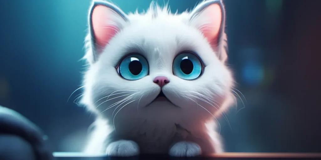 Midjourney generated image of disney style cat with wide eyes
