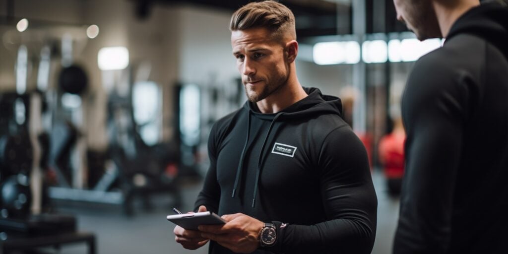 personal trainer giving feedback to his client
