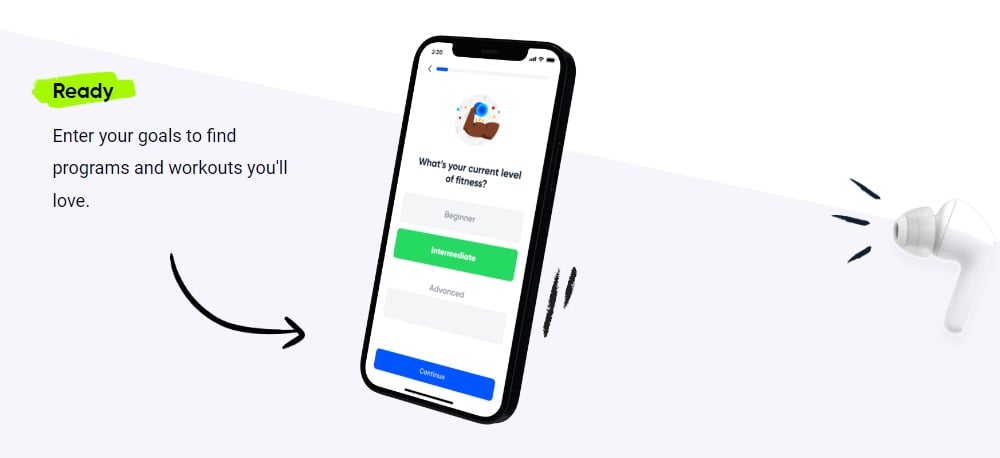 Aaptiv GUI and infographic showing the home screen.