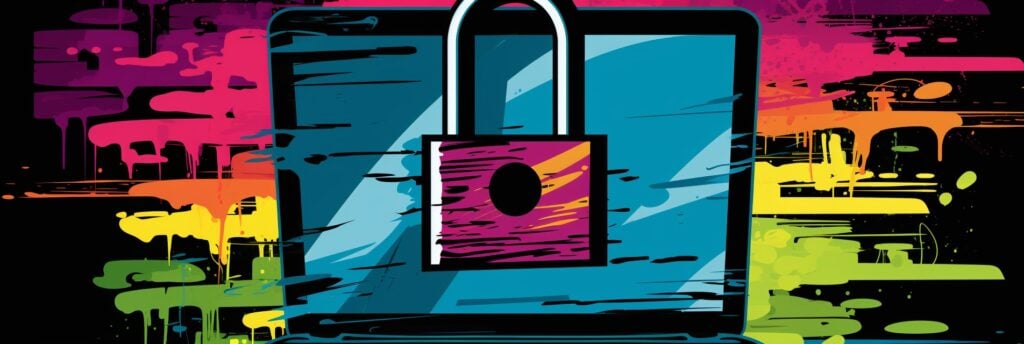 Adversarial Attack Defense Mechanisms - colorful lock over a laptop screen.