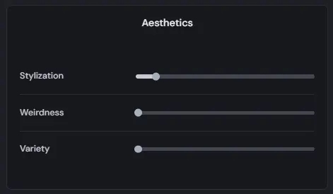 Aesthetics settings panel in Midjourney