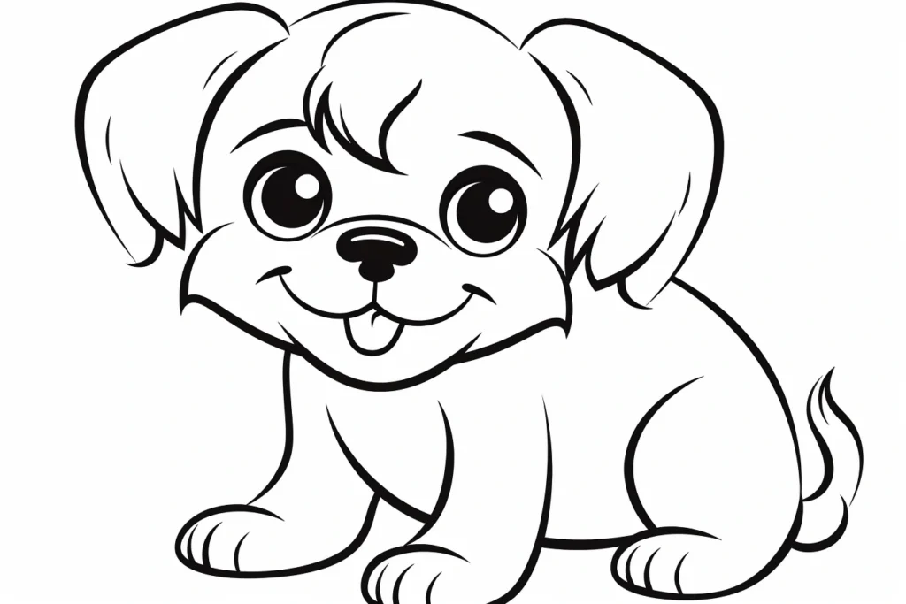 Happy puppy in the style of a coloring in book page