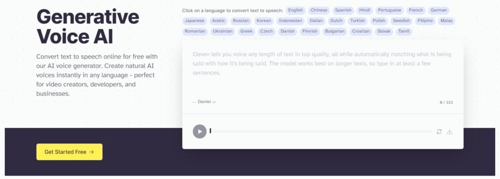 ElevenLabs Homepage GUI