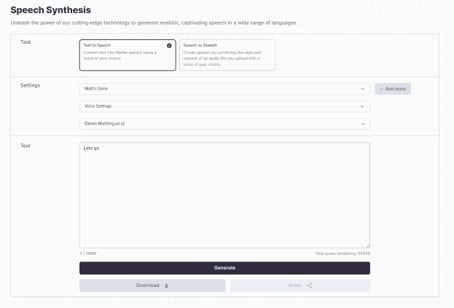 ElevenLabs' Speech Synthesis menu.