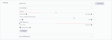 ElevenLabs Voice Settings menu options.