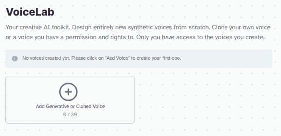 ElevenLabs' VoiceLab Graphical User Interface