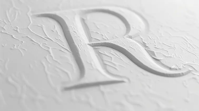Embossed minimalist R on white paper