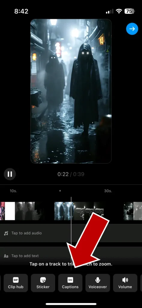 Entering the auto Captions menu in the Instagram app