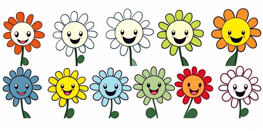 happy flowers, tshirt design graphic, cute and happy kawaii style