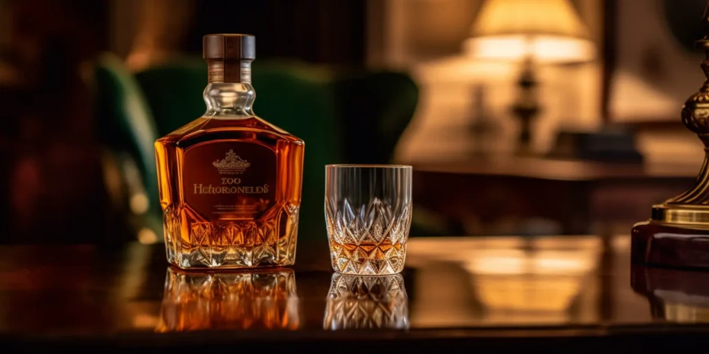 Midjourney generated image of professional scotch whiskey and a glass