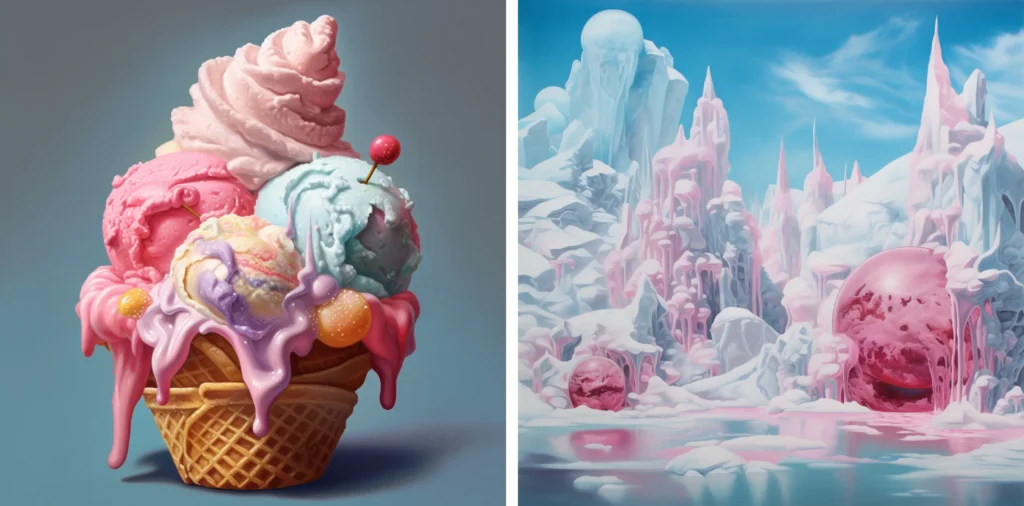 Midjourney generated image of ice cream and creamy ice