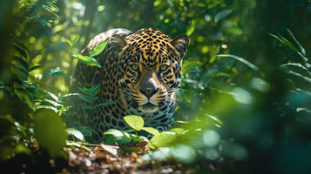 Amazon tiger in the jungle stalking prey