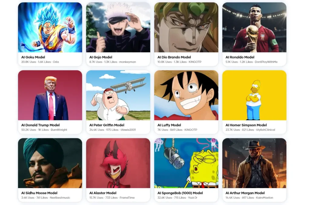 Jammable Artists page featuring Arthur Morgan, Homer Simpson, Ronaldo, and more.