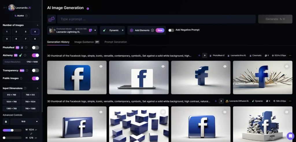 Leonardo Image Generation user interface
