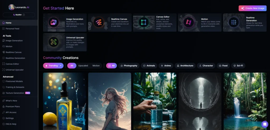 Leonardo Main Page User Interface