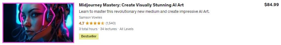Midjourney course on Udemy
