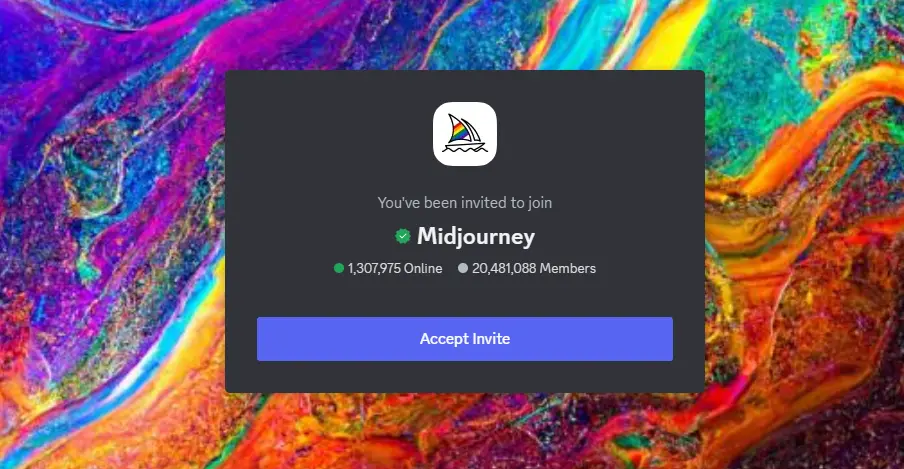 Midjourney Discord login showing over 20 million members