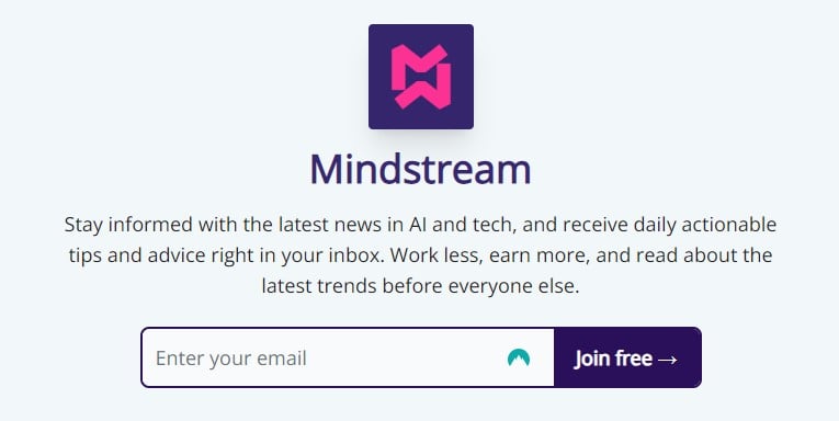 Mindstream landing page.