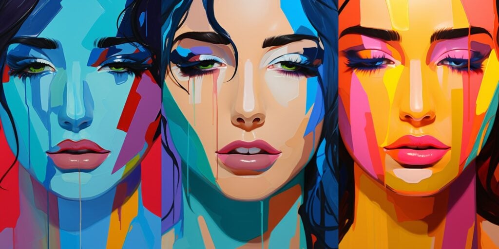 mixed emotions represented by three ladies in pastel colors