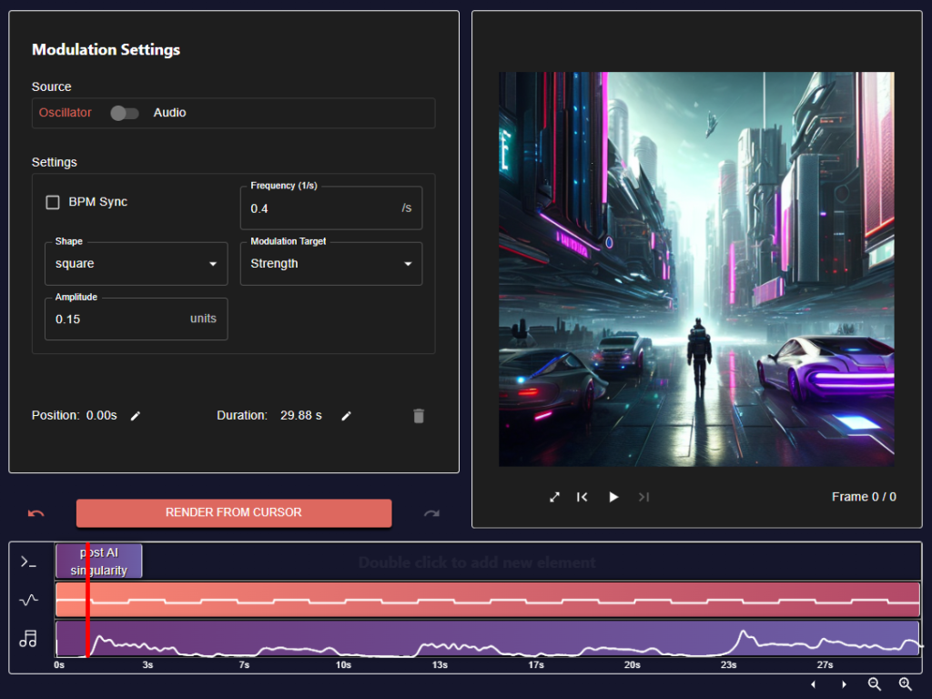 Neural Frames GUI showing options to change to modulation settings.