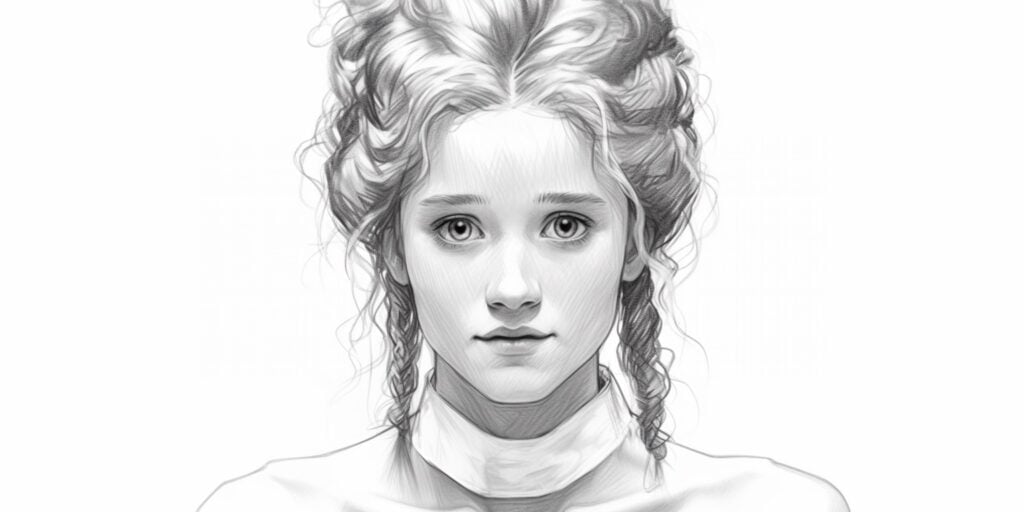 Pencil sketch of a young girl, looks like early 1900s