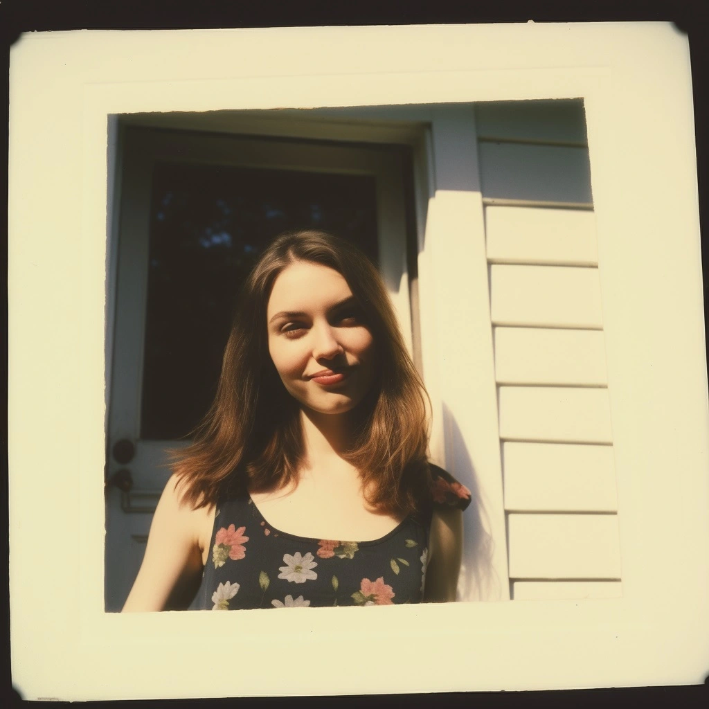 Midjourney polaroid style image of the girl next door.