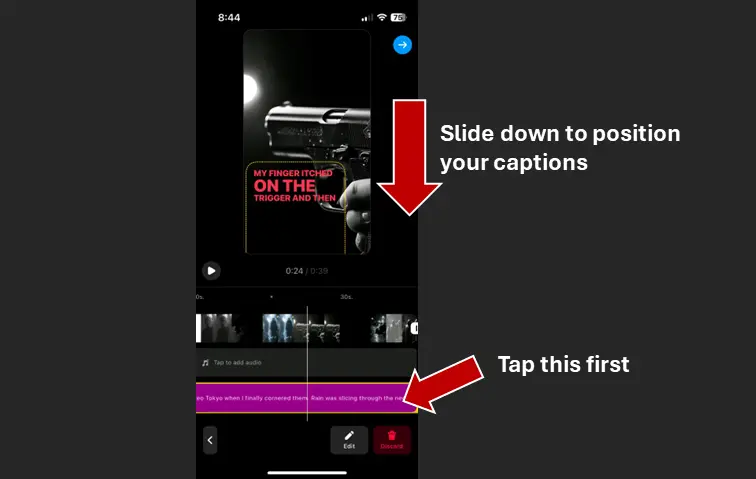 Positioning captions in the Instagram app