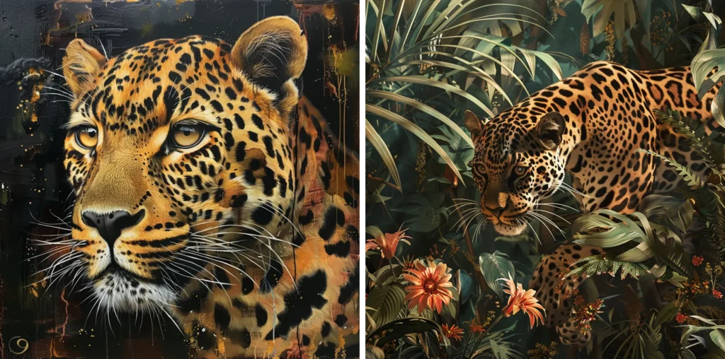 Prompt weighting example - A leopard in dense Amazon