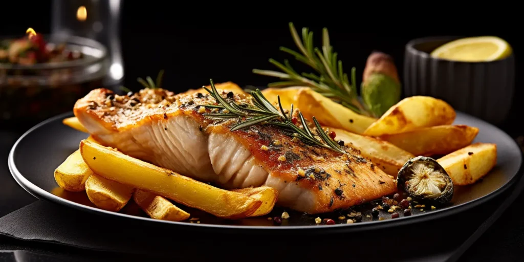 Midjourney generated image of grilled fish and chips