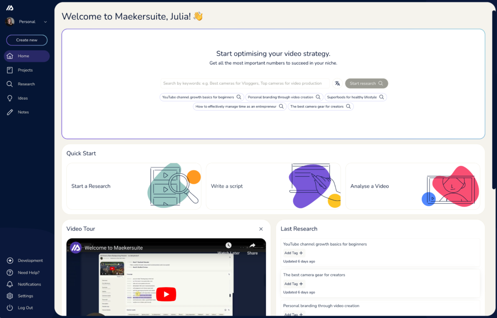 Maekersuite user interface