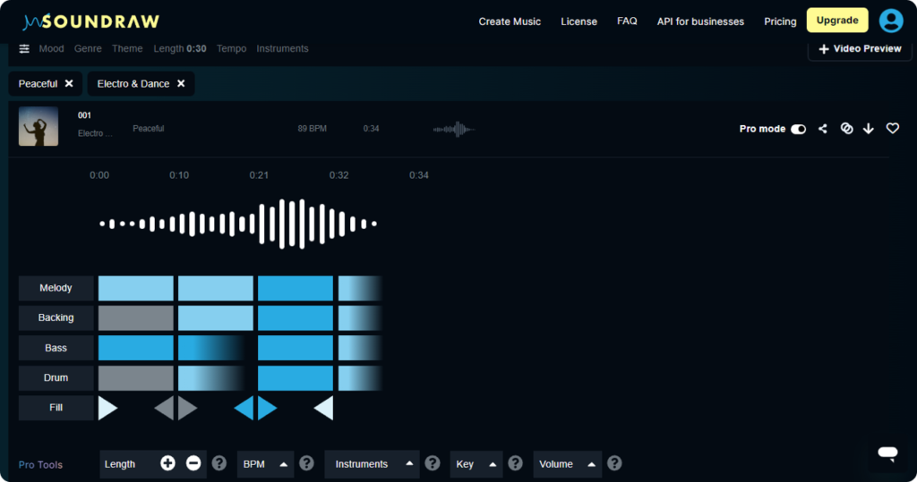 Soundraw user interface showing an AI track edit underway.