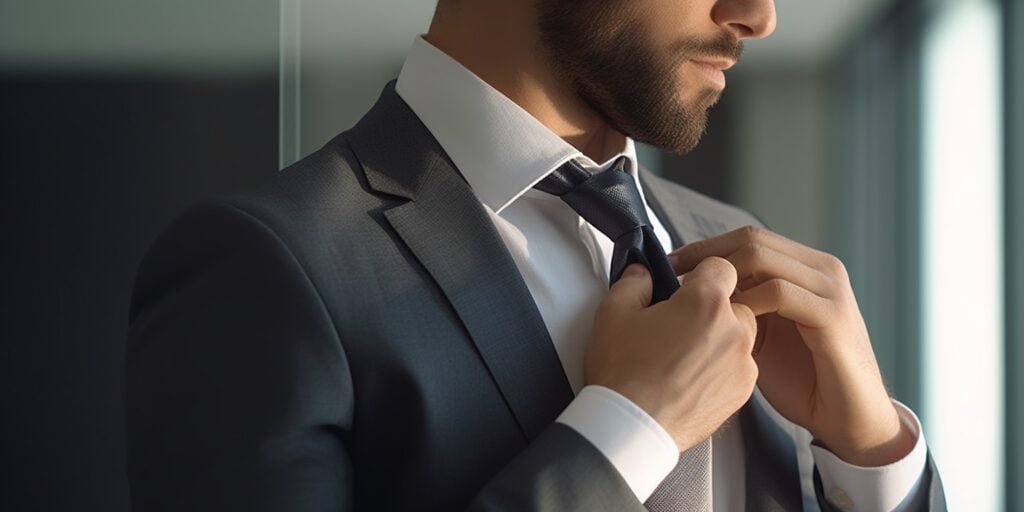 Stock Image - Man doing up his tie j