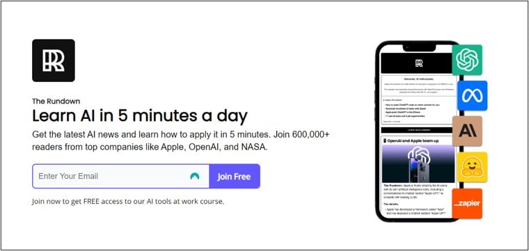 The Rundown landing page.