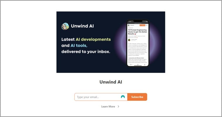 Unwind AI landing page.