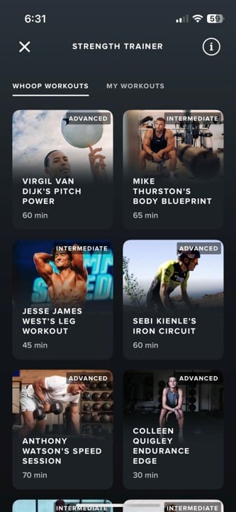 WHOOP strength trainer custom workouts.