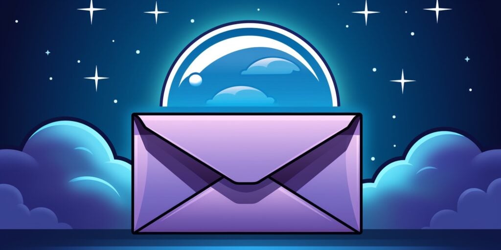 an email inbox icon with the moon behind it