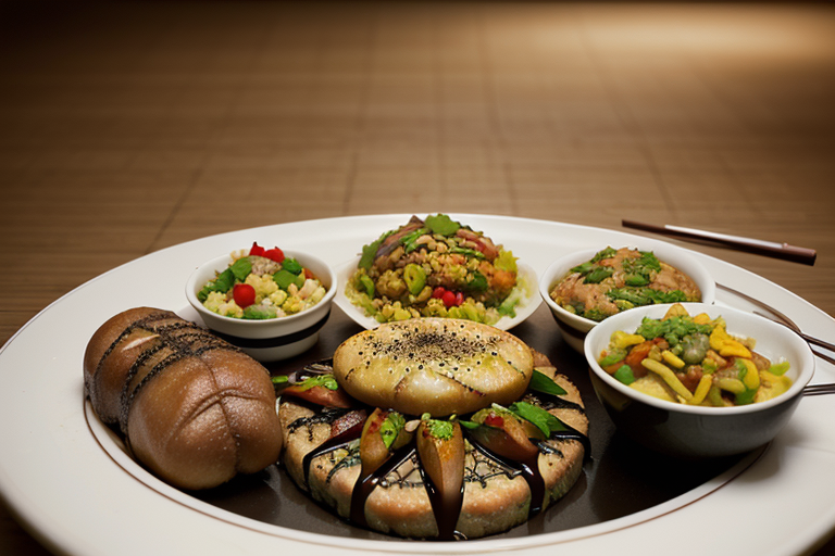 Stable Diffusion example of an Asian styled meal on a plate.