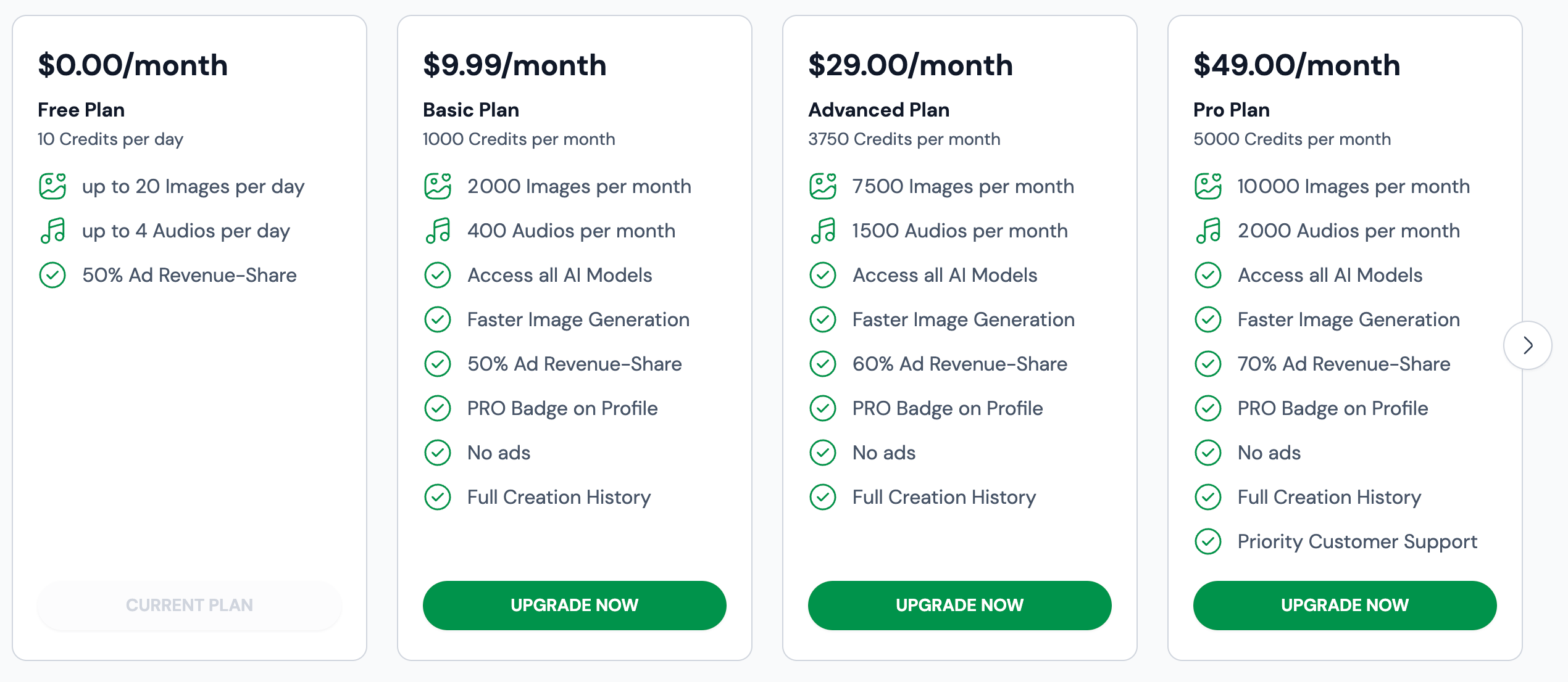 BlueWillow pricing blocks showing free, basic, advanced, and pro plans.