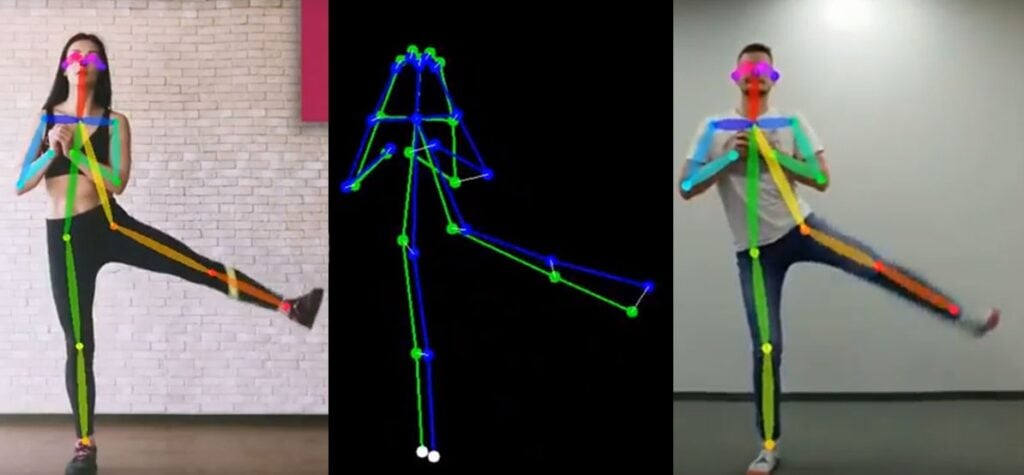 lady and man in a pose with computer vision nodes superimposed on their joints