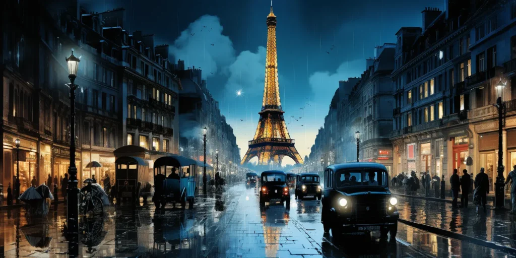 A bustling European café scene, complete with intricate details, such as filigree ironwork and cobblestone streets.
