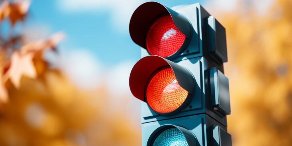 close up of a traffic light, spring background